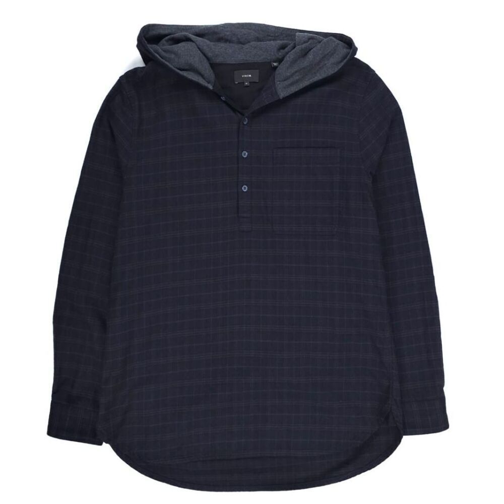 NEW Vince Highway Plaid Half Button Hoodie Overshirt Minimal Casual Quiet Luxury